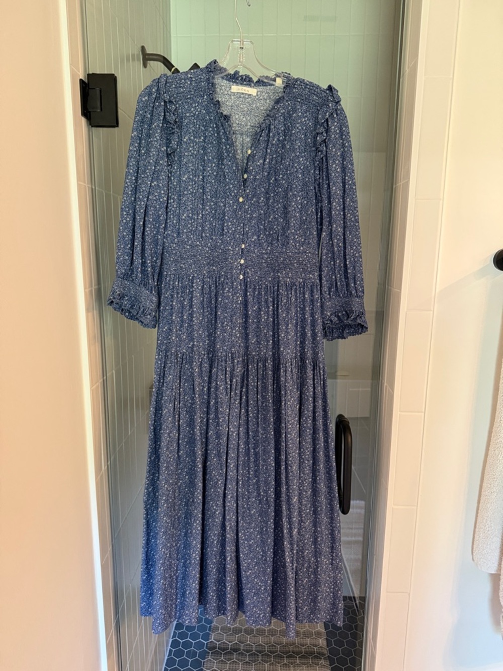 Doen Navy Blue Floral Tiered Midi Dress
